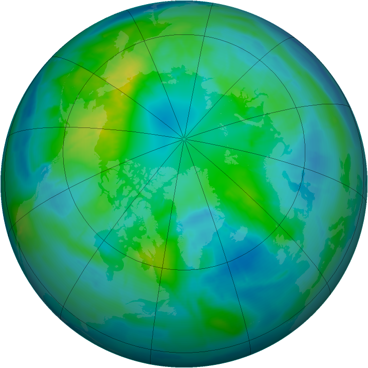 Arctic ozone map for 09 October 2013